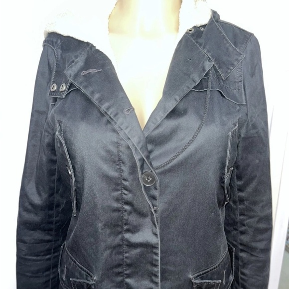 Theory cotton long Hooded Gray winter coat Sherpa lining size M - Picture 2 of 6